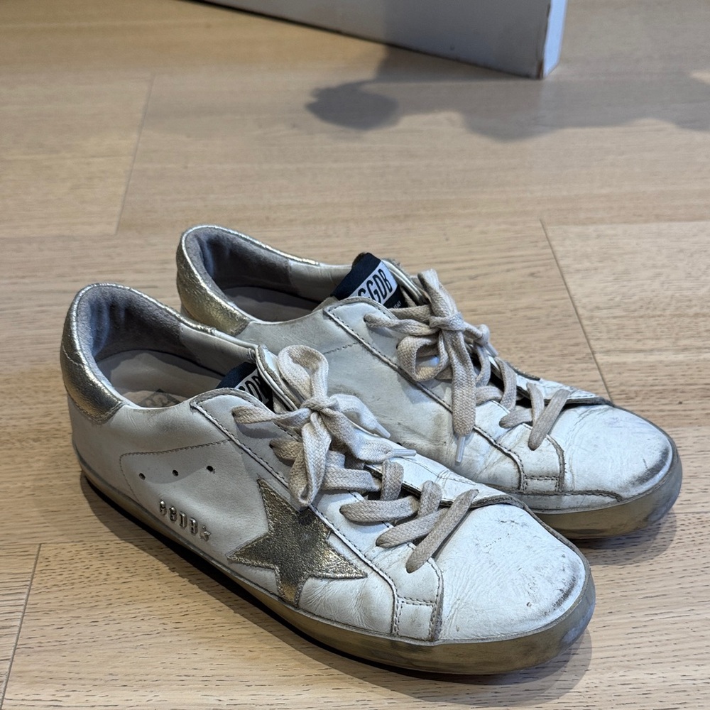 White and Gold Star Sneakers